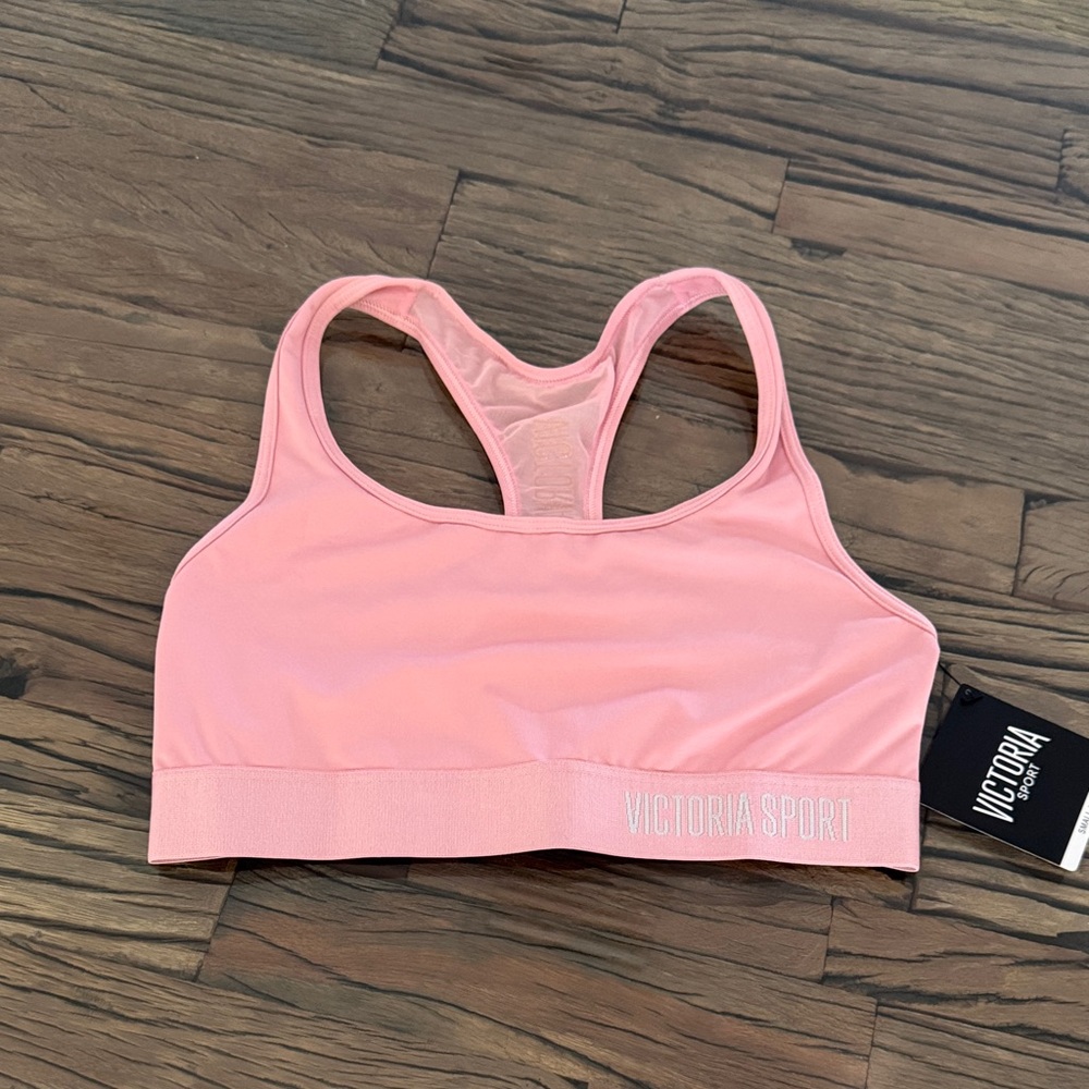 New Victoria’s Secret Pink Mesh Racerback Sports Bra Gold Glitter Logo small NWT